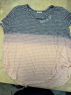 Maurices Striped Ombre Scoop Neck Tee - Gray and Pink
